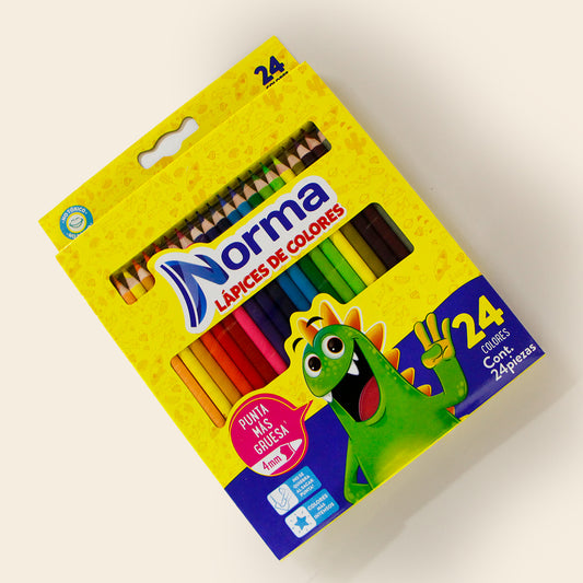 Colores Norma con 24 Colores Redondos con Punta Gruesa