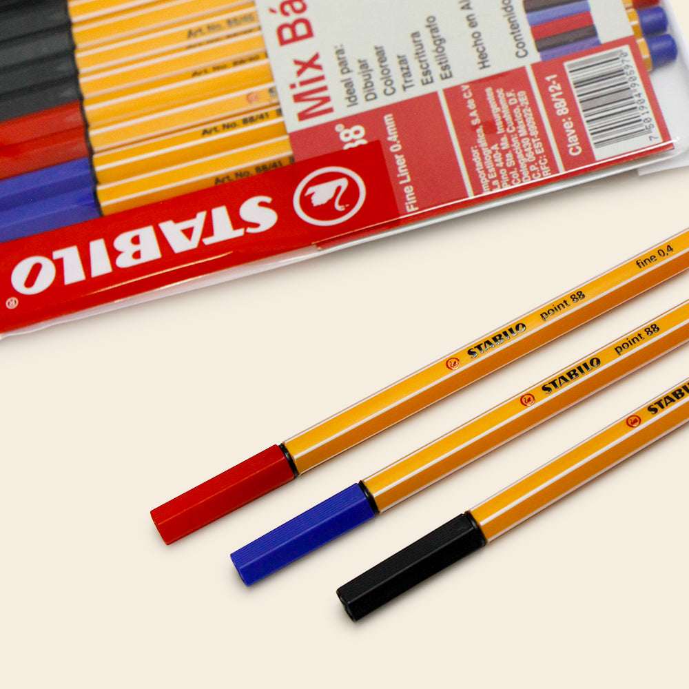 Stabilo Mix Clasicos, Set con 12 Piezas 0.4mm (ROJO, AZUL Y NEGRO)