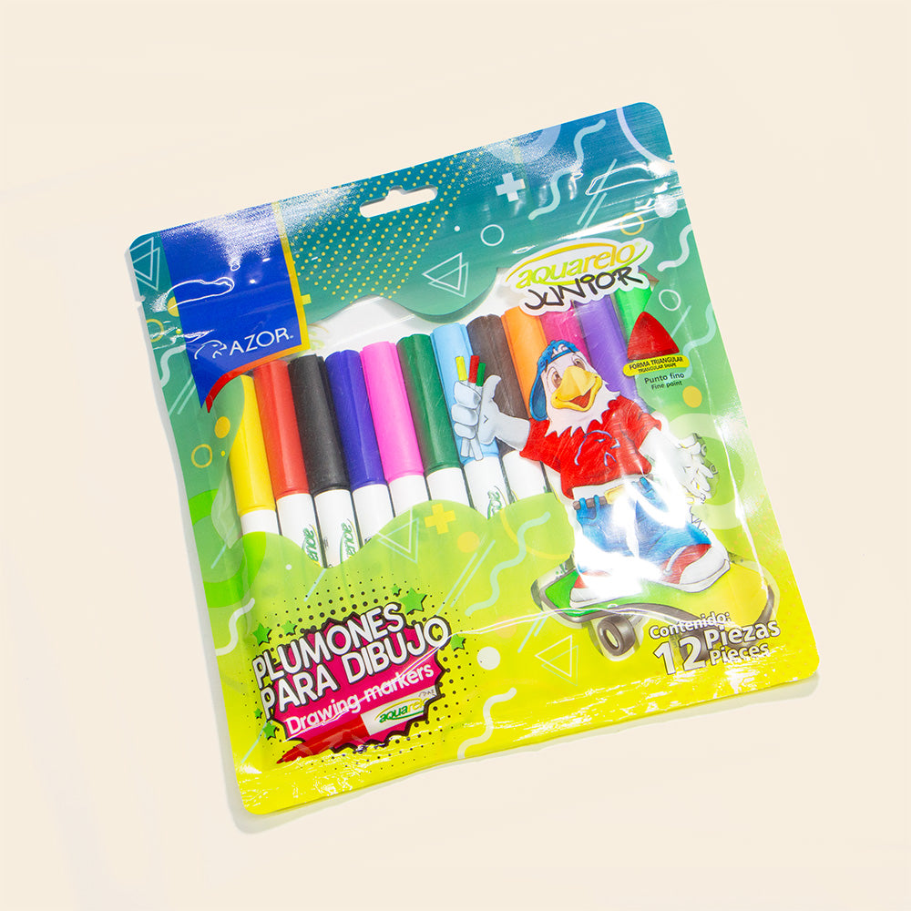 Plumones Para Dibujo Aquarelo Jr Con 12 Piezas