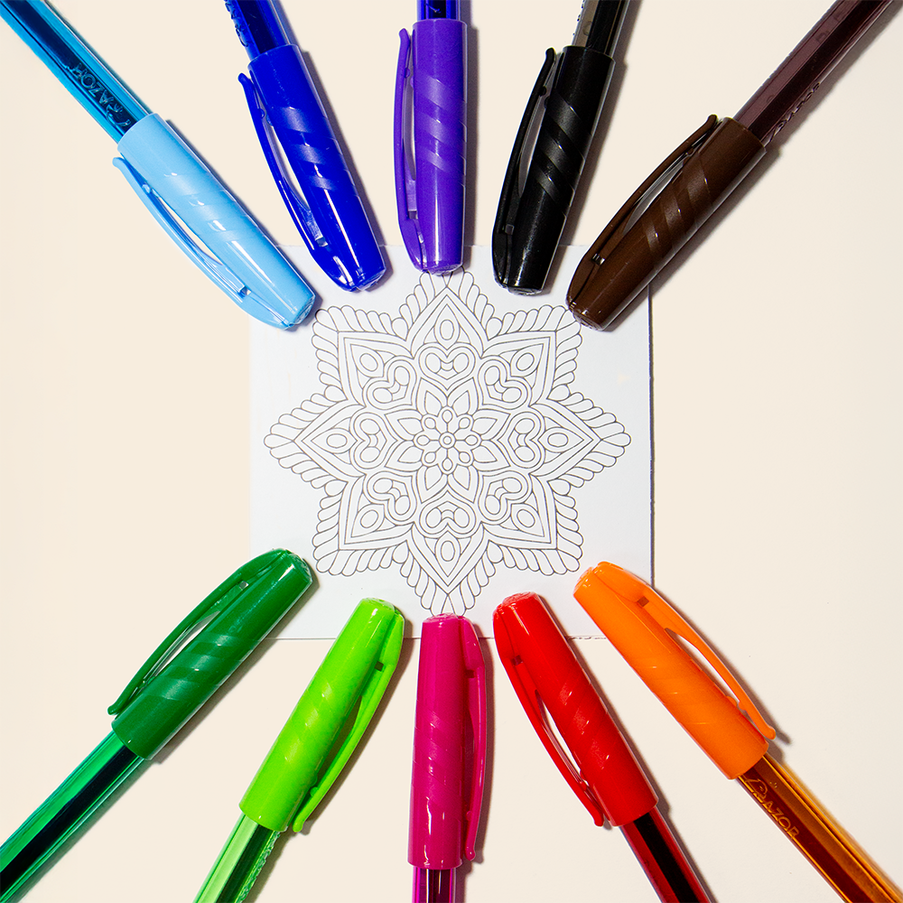 Kit de 10 Bolígrafos Pin Point AZOR Con Punta Fina De 0.7MM c/Mandalas.