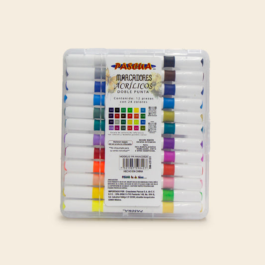 Set de Marcadores Acrílicos Con Doble Punta, Con 12 Piezas y 24 Colores Pascua