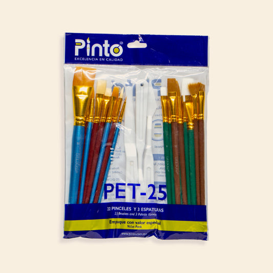 Set Con 22 Pinceles Taklon y 3 Espátulas Marca Pinto