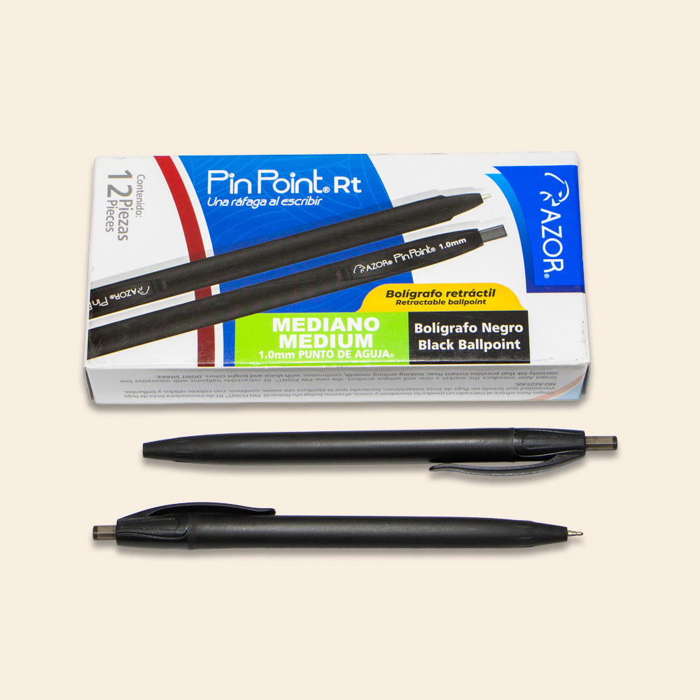 Bolígrafo Pin Point Azor Retráctil Punta Mediana Color Negro