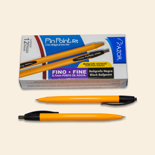 Bolígrafo Pin Point Retráctil Amarillo Mediano - Tinta Negra